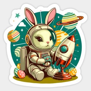 Retro Futurism Easter Bunny Astronaut Sticker